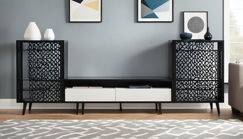 TV stand with geometric pattern screen