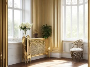 An elegant bay window area with a radiator, showcasing the blend of style and warmth it brings to the room.