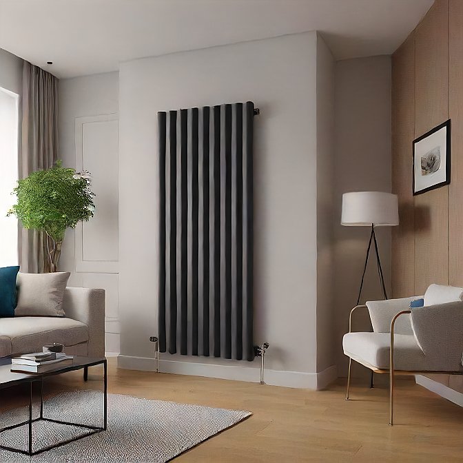Image of a sleek modern radiator in a contemporary living room